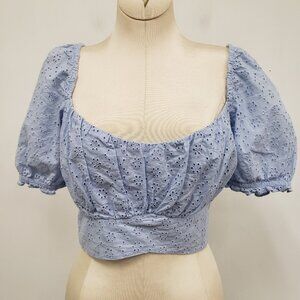 Tally Weijl Womens Coquette Cottagecore Crop Top Size L Blue Milkmaid Eyelet